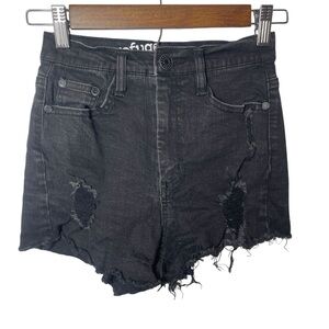 Distressed Black Denim Shorts